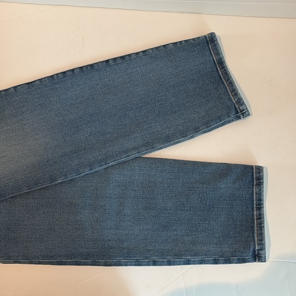 Good American crossover waist asymmetrical waist straight leg indigo blue jeans - Picture 12 of 16